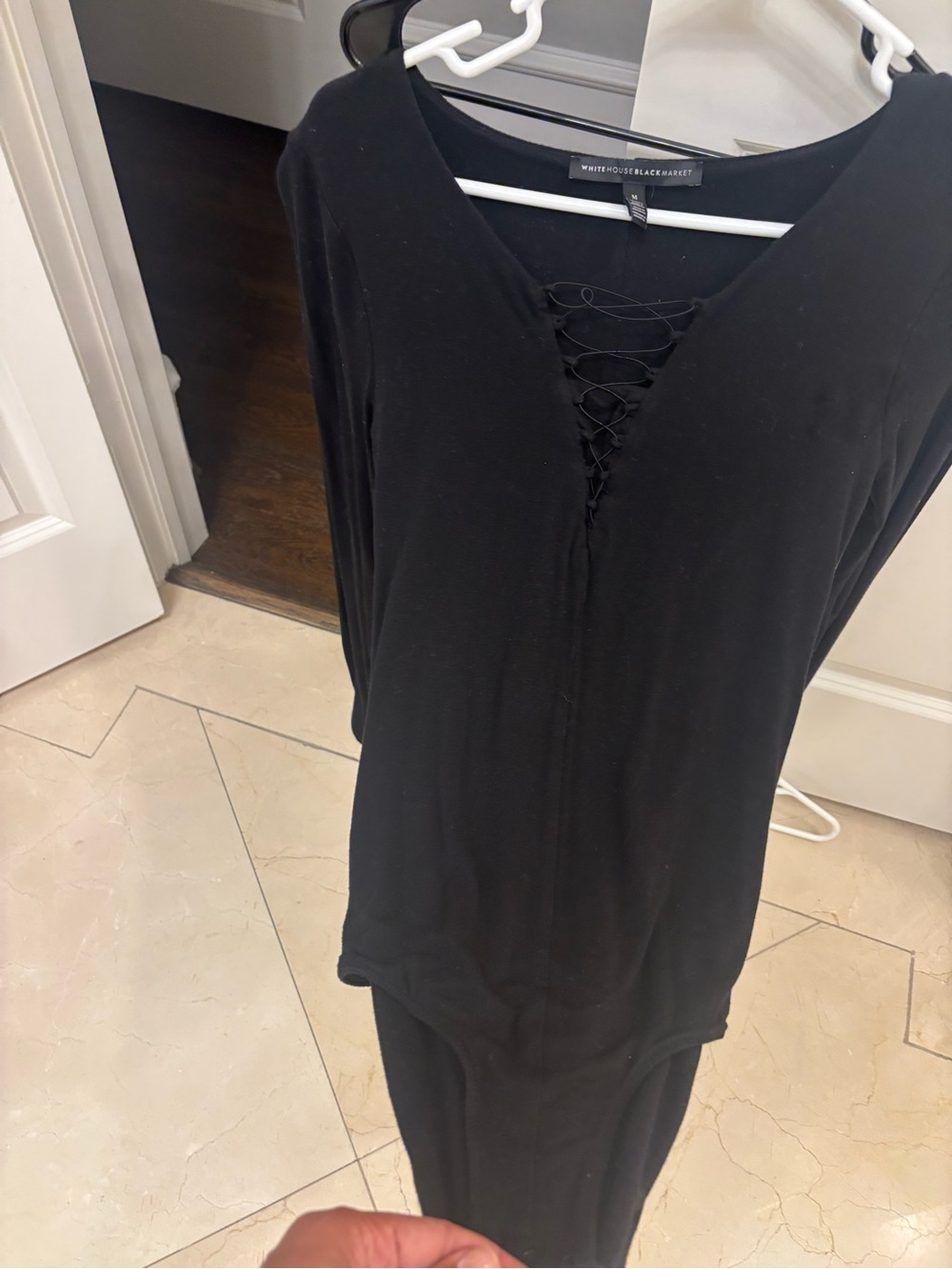 White House Black Market Black Lace-Up Long Sleeve Dress